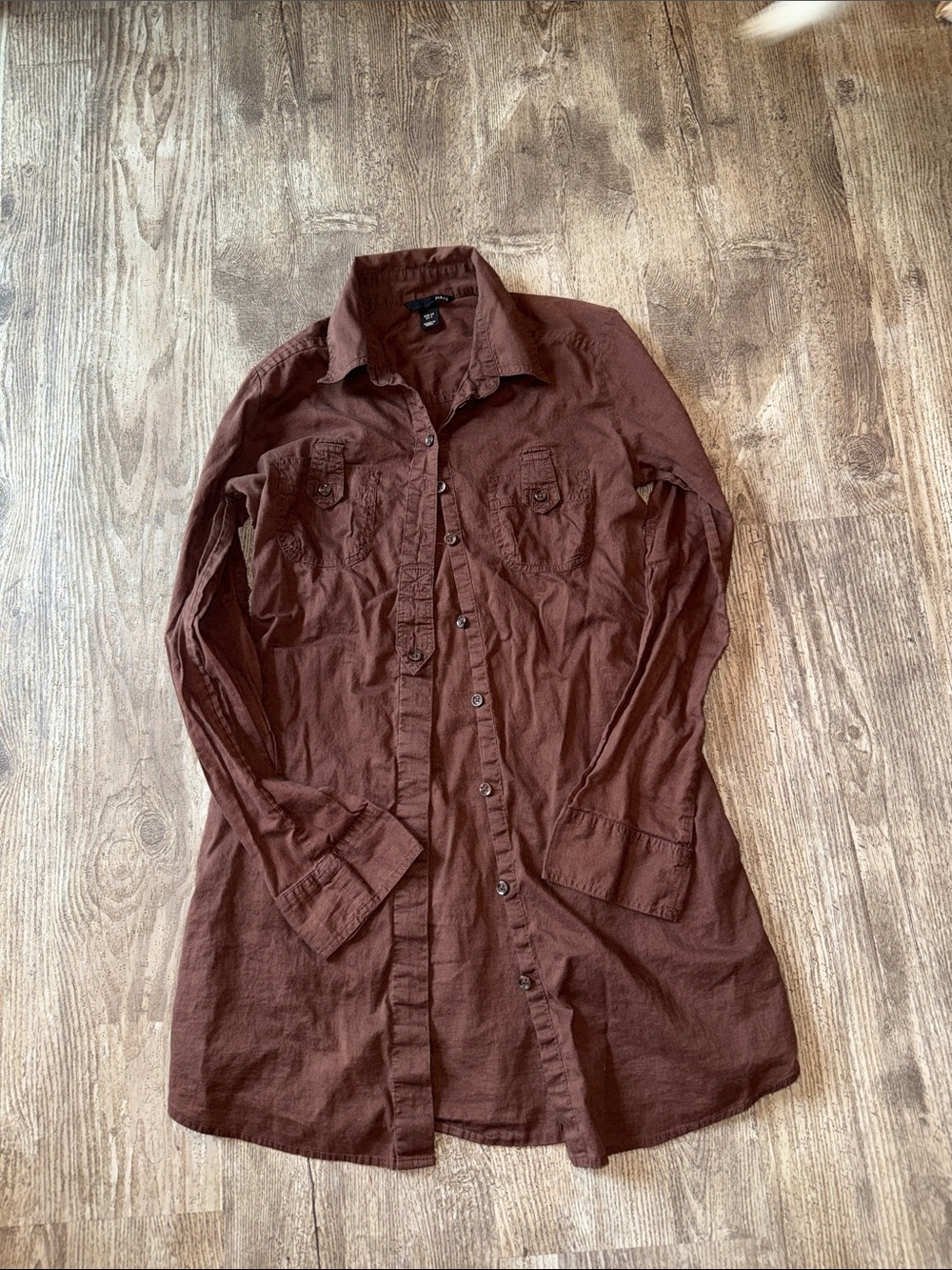 H&M Women's Brown Button-Down Long Shirt